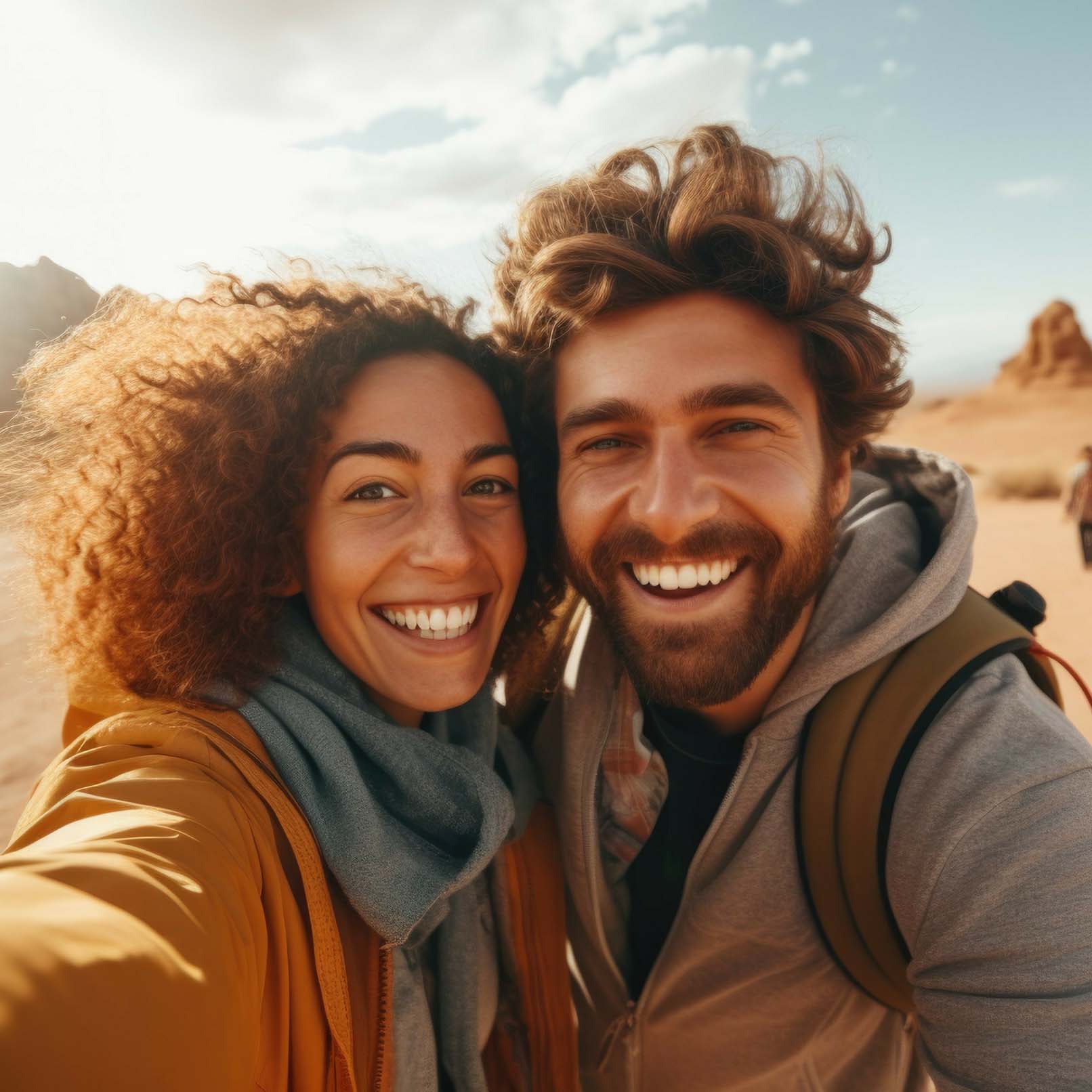 couple taking selfie in the middle of desert